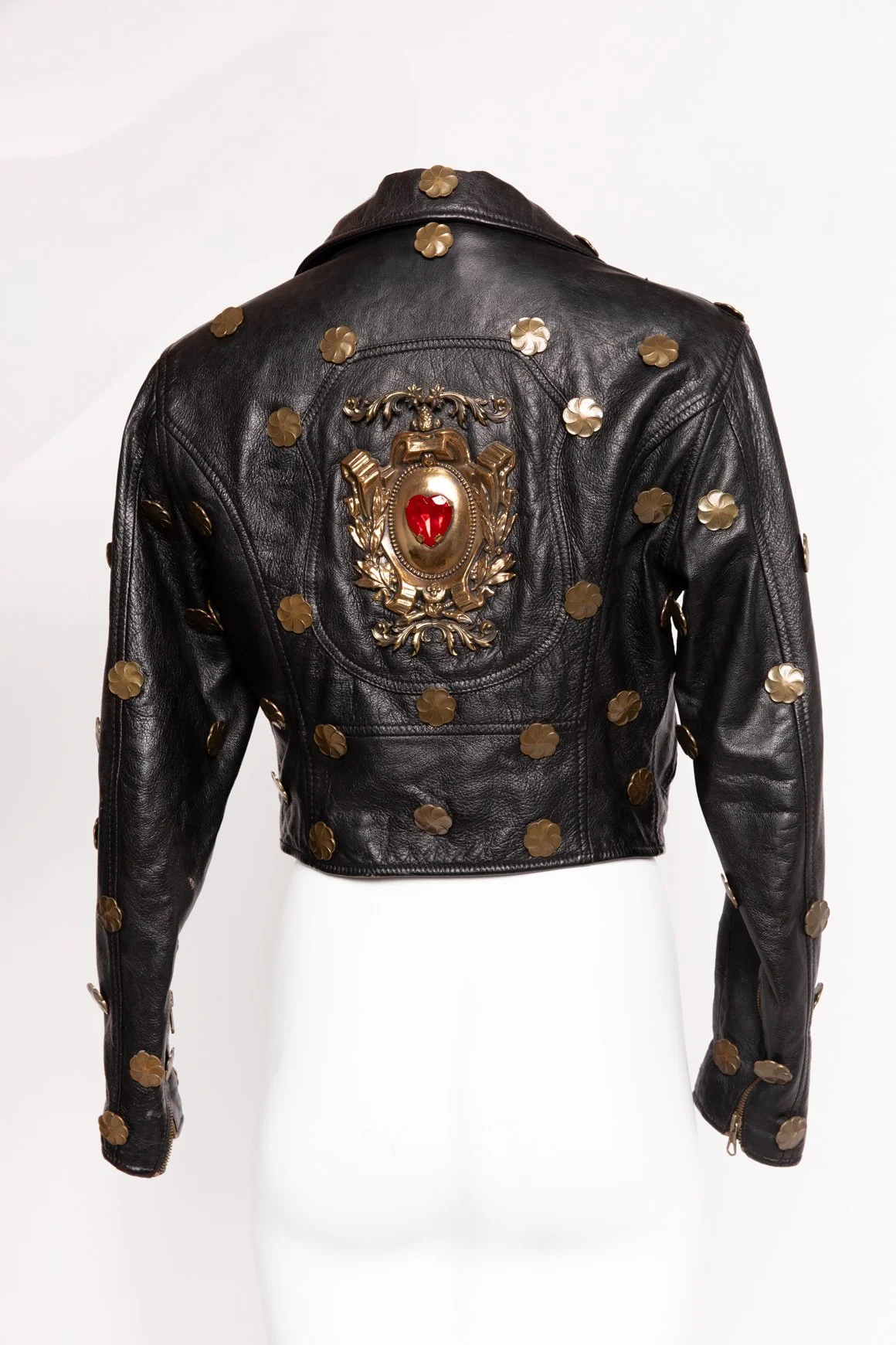 MOSCHINO 90s Leather Bomber Jacket with Bronze Embellishments